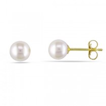 Cultured Freshwater White Pearl Stud Earrings 14k Yellow Gold 4-4.5mm