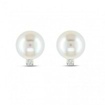 Freshwater Pearl & Diamond Stud Earrings 14k Y. Gold 7-7.5mm 0.10ct