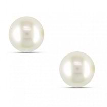 Cultured Freshwater White Pearl Stud Earrings 14k Yellow Gold 9-9.5mm