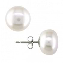 Cultured Freshwater White Pearl Stud Earrings 14k White Gold 10-11mm