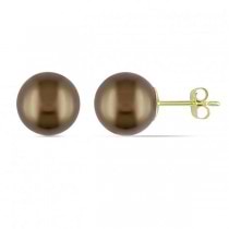 Cultured Chocolate Tahitian Pearl Stud Earrings 14k Yellow Gold 8-9mm