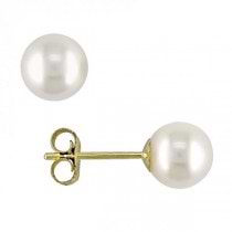 Cultured Freshwater White Pearl Stud Earrings 14k Yellow Gold 5-5.5mm