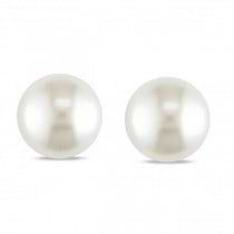Cultured Freshwater Button Pearl Stud Earrings 14k White Gold 13-14mm