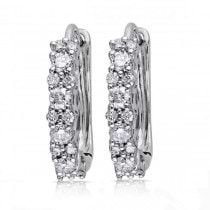 Diamond Huggies, Hoop Earrings for Women 14k White Gold 0.50ct