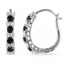 Black & White Diamond Huggies, Hoop Earrings in 14k White Gold 0.48ct