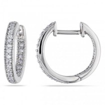 Vintage Inside Out Diamond Hoop Earrings Pave Set 14k White Gold 0.25ct