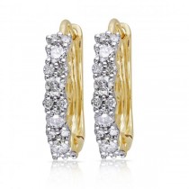Diamond Huggies, Hoop Earrings for Women 14k Yellow Gold 0.50ct
