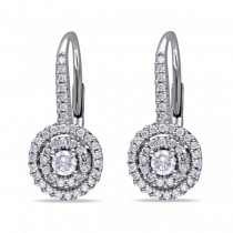 Double Halo Diamond Earrings for Women in 14k White Gold 0.50ct