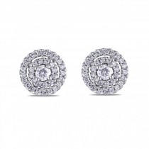Ladies Double Halo Diamond Stud Earrings in 14k White Gold 0.50ct