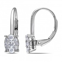 Diamond Cluster Drop Earrings with Leverbacks 14k White Gold 0.50ct