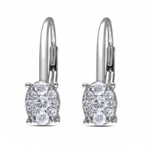 Diamond Cluster Drop Earrings with Leverbacks 14k White Gold 0.50ct