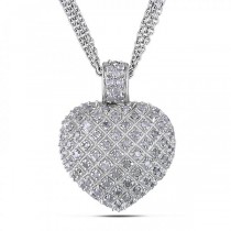 Diamond Accented Puffed Heart Pendant Necklace Sterling Silver 1.00ct