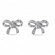 Bow Shaped Diamond Accented Stud Earrings in Sterling Silver 0.05