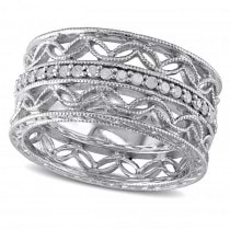 Multi-Row Etched, Layered Diamond Band Pave Set Sterling Silver 0.15ct