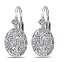 Vintage Filigree Diamond Drop Earrings Polished Sterling Silver 0.13