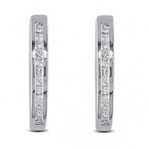 Channel Set Princess Diamond Huggie Earrings Sterling Silver 0.25ct