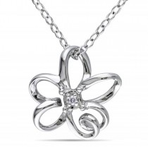 Swirl Flower Pendant Necklace with Diamond in Sterling Silver 0.01ct