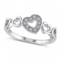 Open Heart Band w/ Pave Set Diamond Accents in Sterling Silver 0.03ct