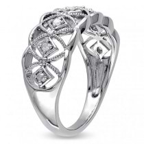Marquise Shaped Band with Diamond Accents in Sterling Silver 0.10ct