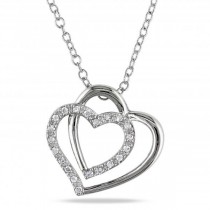 Double Open Heart Pendant Necklace w/ Diamonds Sterling Silver 0.10