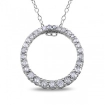 Prong Set Diamond Circle Pendant Necklace in Sterling Silver 0.33ct