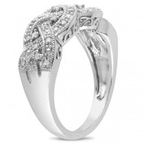 Diamond Band, Weaved, Braided Crossover Ring in Sterling Silver 0.13ct