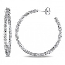 Pave Set Round White Diamond Hoop Earrings in Sterling Silver 0.50ct