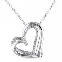 Double Open Heart Swirl Diamond Pendant Set in Sterling Silver 0.01ct
