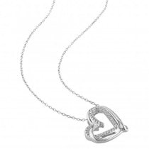 Double Open Heart Swirl Diamond Pendant Set in Sterling Silver 0.01ct