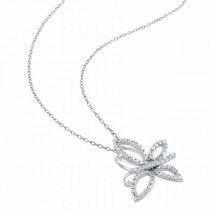 Tilted Butterfly Pendant Necklace Diamond Accent Sterling Silver .05ct