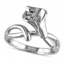 Trumpet Flower Fashion Ring with Diamond Center Sterling Silver 0.01ct