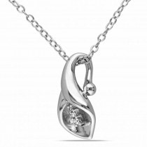 Trumpet Flower Necklace with Diamond Accents Sterling Silver 0.01ct