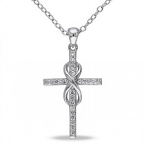 Diamond Cross w/ Artistic Swirled Robe Set in Sterling Silver 0.10ct.