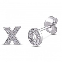 Diamond Pave Set XO Stud Earrings in Polished Sterling Silver 0.05ct