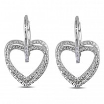 Double Open Heart Drop Earrings w/ Diamonds in Sterling Silver 0.05ct