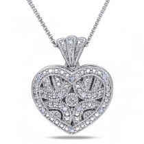 Vintage Diamond Heart Locket Necklace Set in Sterling Silver 0.06ct
