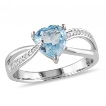 Diamond & Heart Blue Topaz Fashion Ring Sterling Silver (1.37ct)
