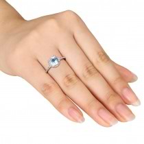 Diamond & Round Aquamarine Fashion Ring Sterling Silver (1.19ct)