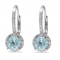 Aquamarine & Diamond Dangling Earrings Sterling Silver (1.56ct)