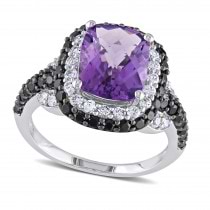 Amethyst & Black Spinel Fashion Ring Sterling Silver (4.45ct)