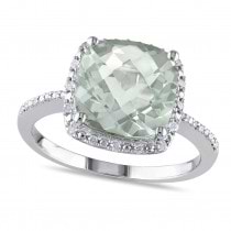 Diamond & Green Cushion Amethyst Fashion Ring Sterling Silver (4.10ct)