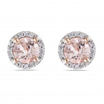 Diamond & Morganite Ear Pin Stud Earrings Rose Sterling Silver (1.07ct)