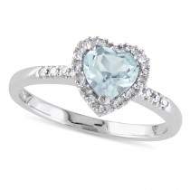 Diamond & Heart Aquamarine Fashion Ring Sterling Silver (0.73ct)