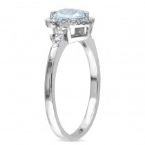 Diamond & Heart Aquamarine Fashion Ring Sterling Silver (0.73ct)