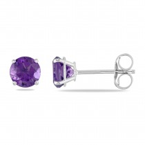 Purple Amethyst Ear Pin Stud Earrings 14k White Gold (0.80ct)