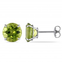 Round Peridot Solitaire Stud Earrings 14k White Gold (4.00ct)