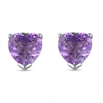 Heart-shape Purple Amethyst Pin Stud Earrings Sterling Silver (3.33ct)