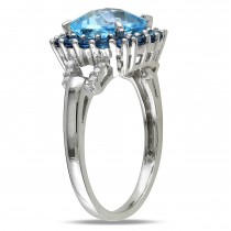Diamond & Cushion Blue Topaz Fashion Ring Sterling Silver (3.66ct)