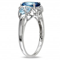 Diamond & Oval Blue Topaz Fashion Ring Sterling Silver (3.66ct)