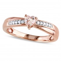 Diamond & Heart Morganite Fashion Ring Rose Sterling Silver (0.30ct)